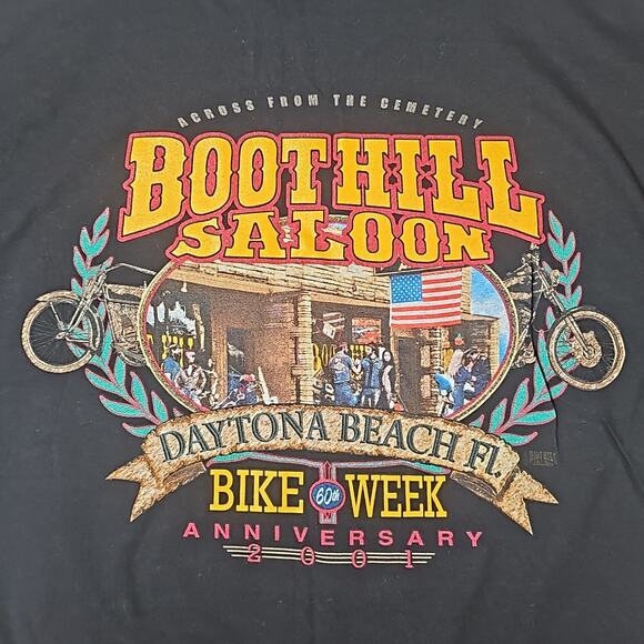 Vintage 2001 Boot Hill Saloon Bike Week Shirt Mens Black XL 60th Daytona Beach - Picture 6 of 7